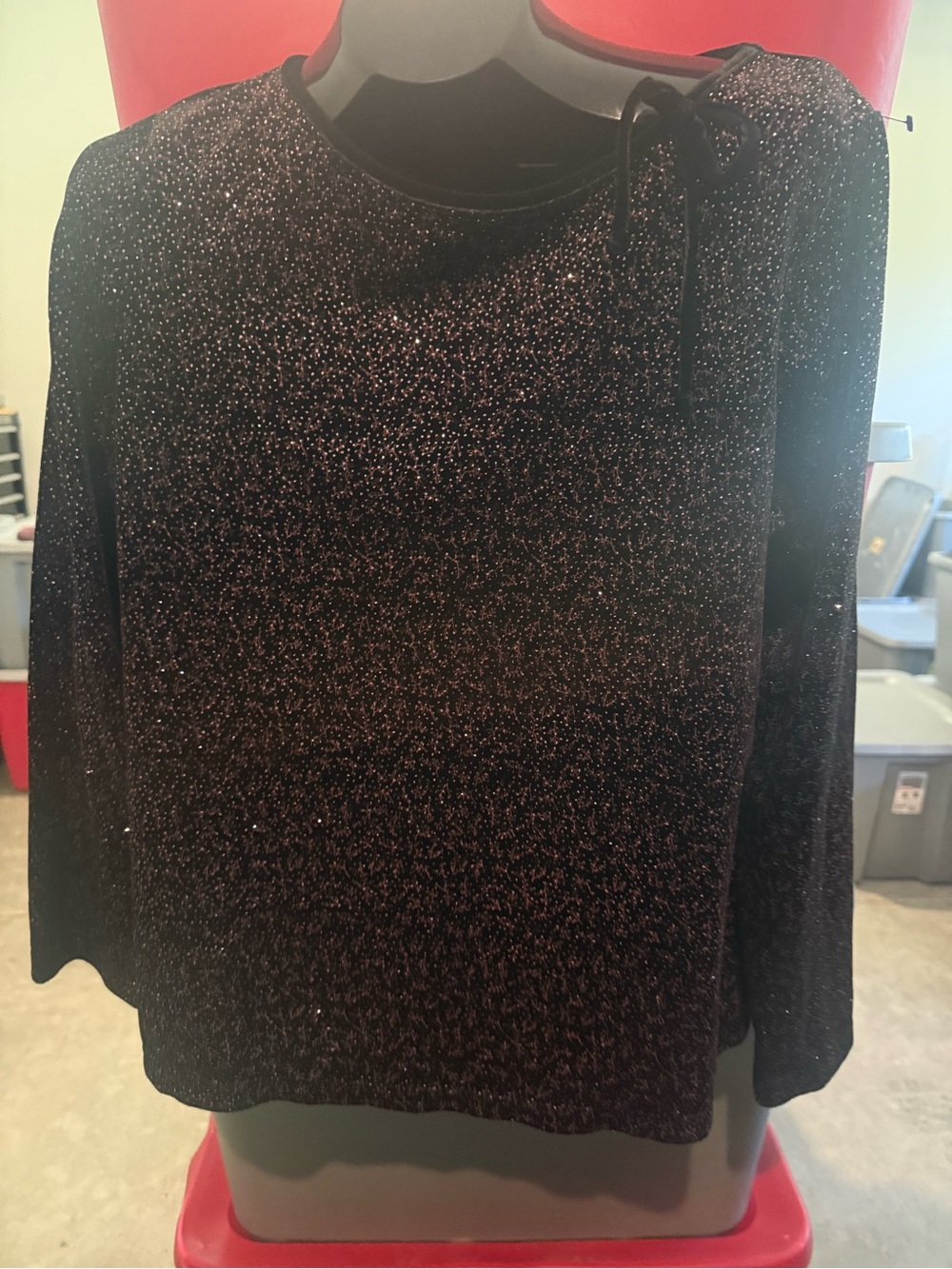 Sparkle Knit Long-Sleeve Top - Black p70